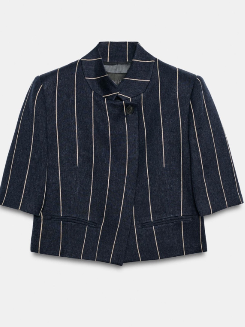 Zara Striped Linen Cropped Blue Jacket Blazer Like New